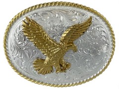 Western Cowboy Bright Gold American Eagle Belt Buckle fits 1-1/2&Prime;(38mm) Belt