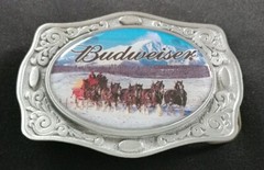 BUDWEISER BEER DRAFT HORSES SLEIGH COLORED PICTURE LICENSED BELT BUCKLE 2006