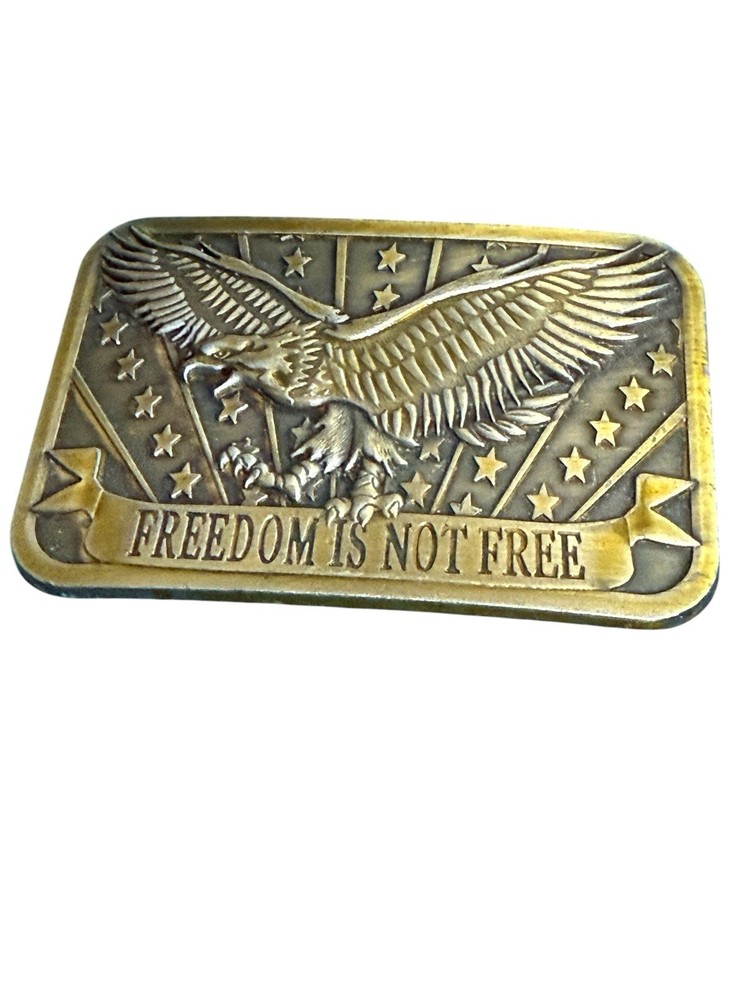 VTG “Freedom Is Not Free » Brass Belt Buckle By Sponsor 2014 Country-core Pre-own