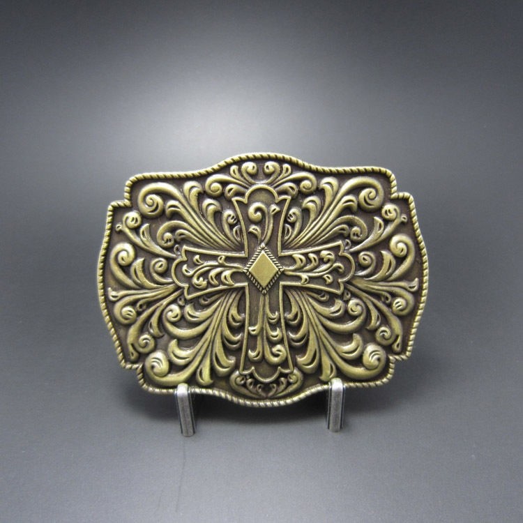 Celtic Cross Flowers Western Bronze Plated Belt Buckle