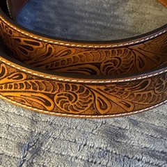 Crumrine Buffalo Belt & Buckle Western Silver Tone 38058 Cowboy LEATHER Belt 42