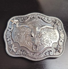 Nocona Men&rsquo;s Rectangle Rope Edge Steer Skull Boxed Buckle
