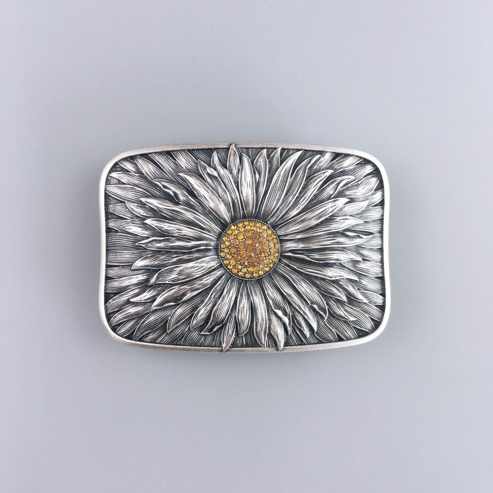 Vintage Silver Plated Rhinestones Blooming Daisy Bling Belt Buckle also US Stock