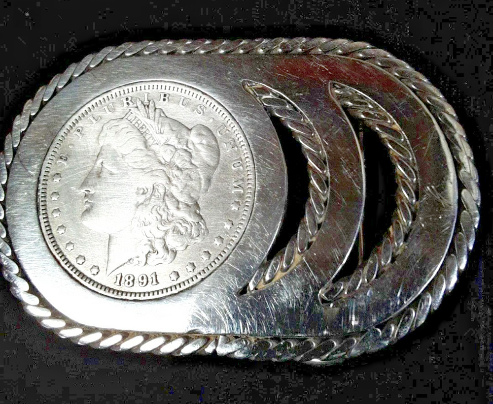 1891-O Morgan Silver Dollar Lady Liberty Coin Belt Buckle