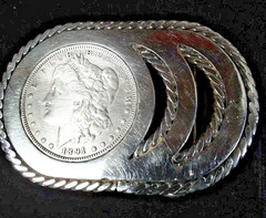 1891-O Morgan Silver Dollar Lady Liberty Coin Belt Buckle