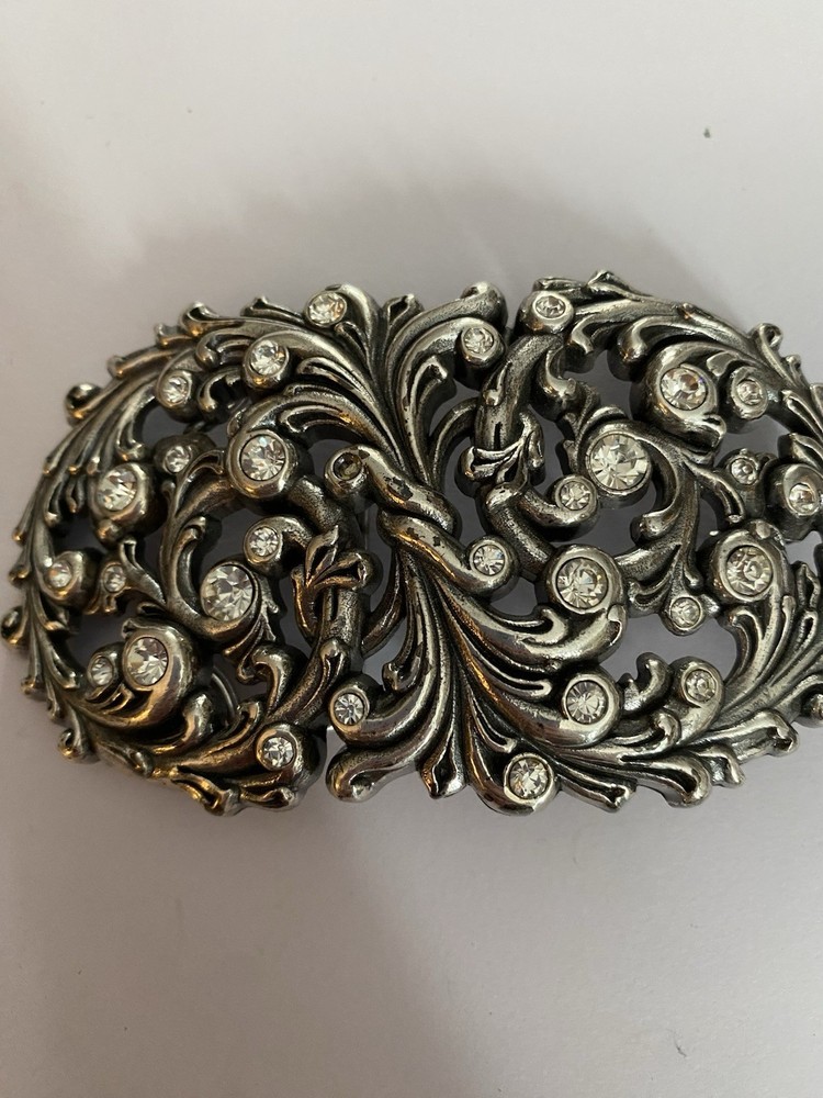 Metal Belt Buckle By Justin Boots Silver Color With Rhinestones 2.25×4
