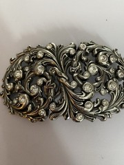 Metal Belt Buckle By Justin Boots Silver Color With Rhinestones 2.25×4