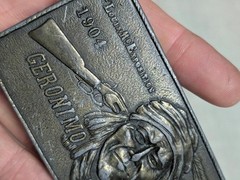 vintage GERONIMO belt buckle NATIVE AMERICAN solid brass INDIAN st louis WESTERN