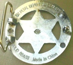Deputy Sheriff Badge Style Belt Buckle 6 point Solid Brass Shiny Plated Silvery