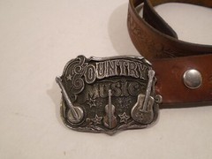 Leather Belt 45&Prime; +Buckle Country Music The Great American Buckle Co 1982 USA