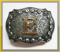 3-D INITIAL LETTER  » E  » RODEO COWBOY WESTERN BELT BUCKLE