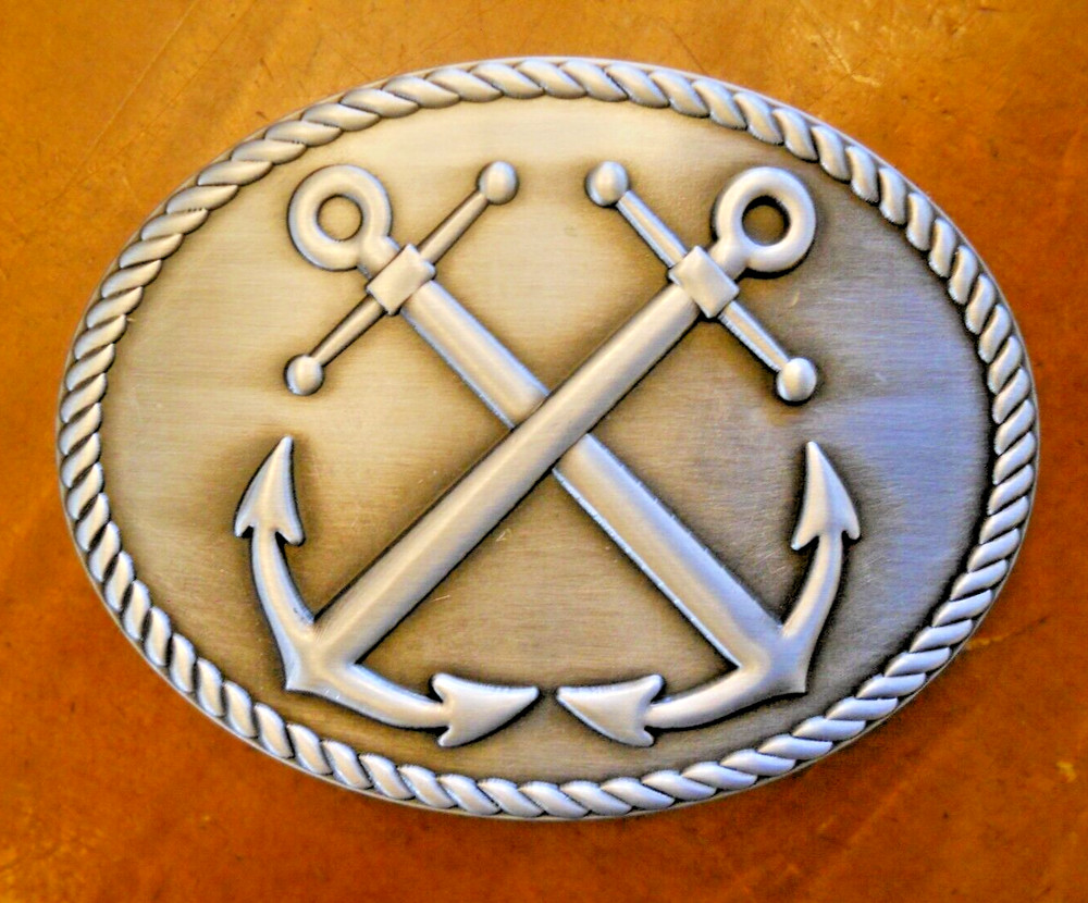 CROSSED ANCHOR BELT BUCKLE, 3&Prime; SILVER FINISH (NEW IN PACKAGE)