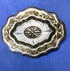Vintage CRUMRINE Large Belt Buckle Heavy Silver Plate On Bronze Made in USA