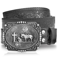 RechicGu Western Leather M,fit waist 36-40 inches, Silver Cross Prayer,black