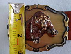 Raintree Grizzly Bear Buckle & Size 38 Leather Belt