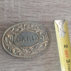 Vintage 1977 The Kinney Co « CARL » Heavy Duty Oval Metal Belt Buckle