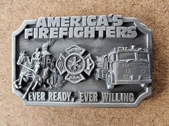 Vintage 1983 Siskiyou America&rsquo;s Firefighters Ever Ready Ever Willing Belt Buckle