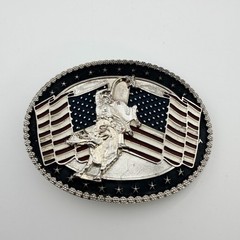 Bull Rider USA Rodeo Cowboy AMERICAN FLAG Silver Tone Belt Buckle
