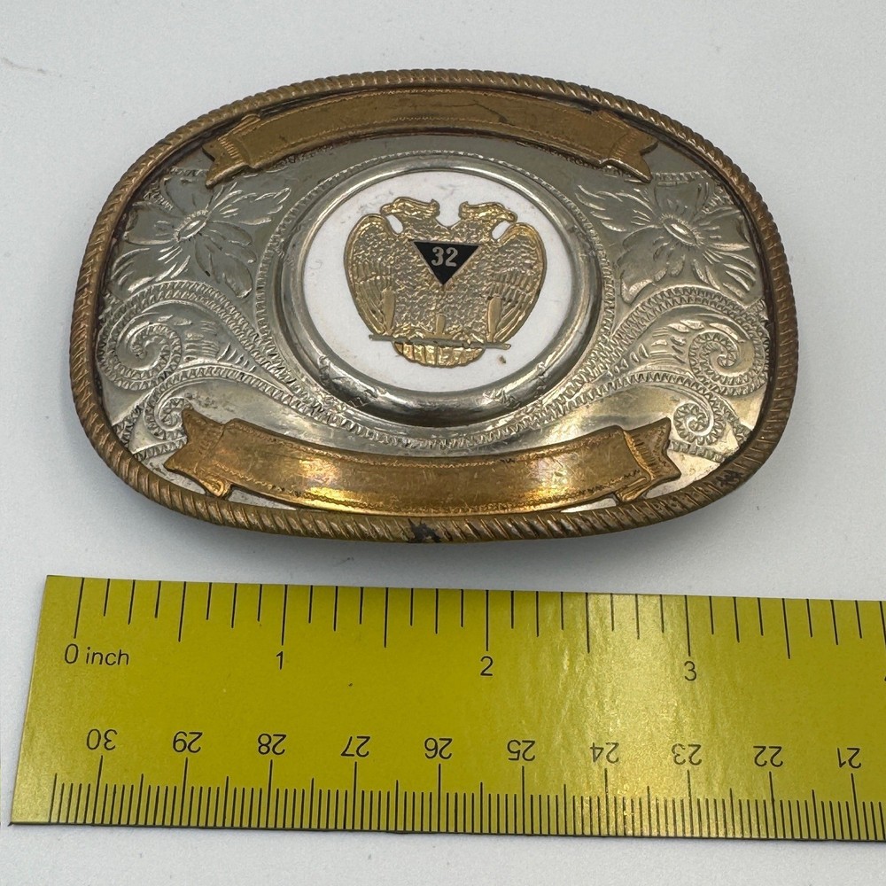 Vintage German Silver Masonic 32nd Degree Scottish Rite Western Belt Buckle