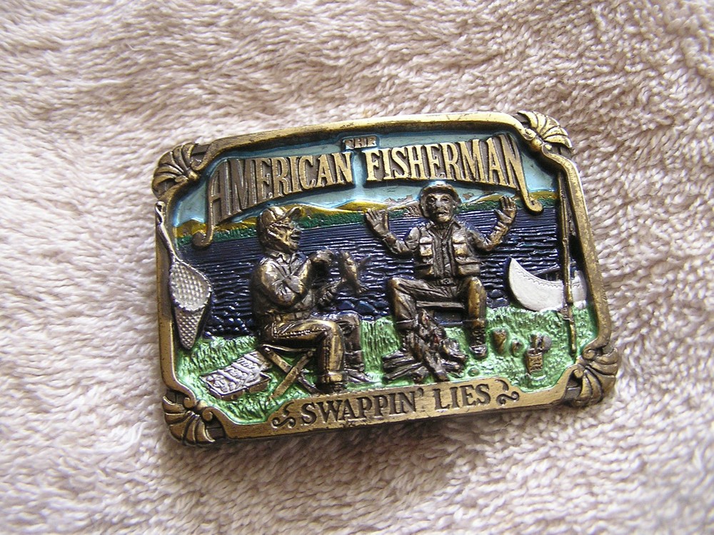 Vintage Great American Buckle American Fisherman Swappin Lies Belt Buckle