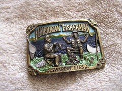 Vintage Great American Buckle American Fisherman Swappin Lies Belt Buckle