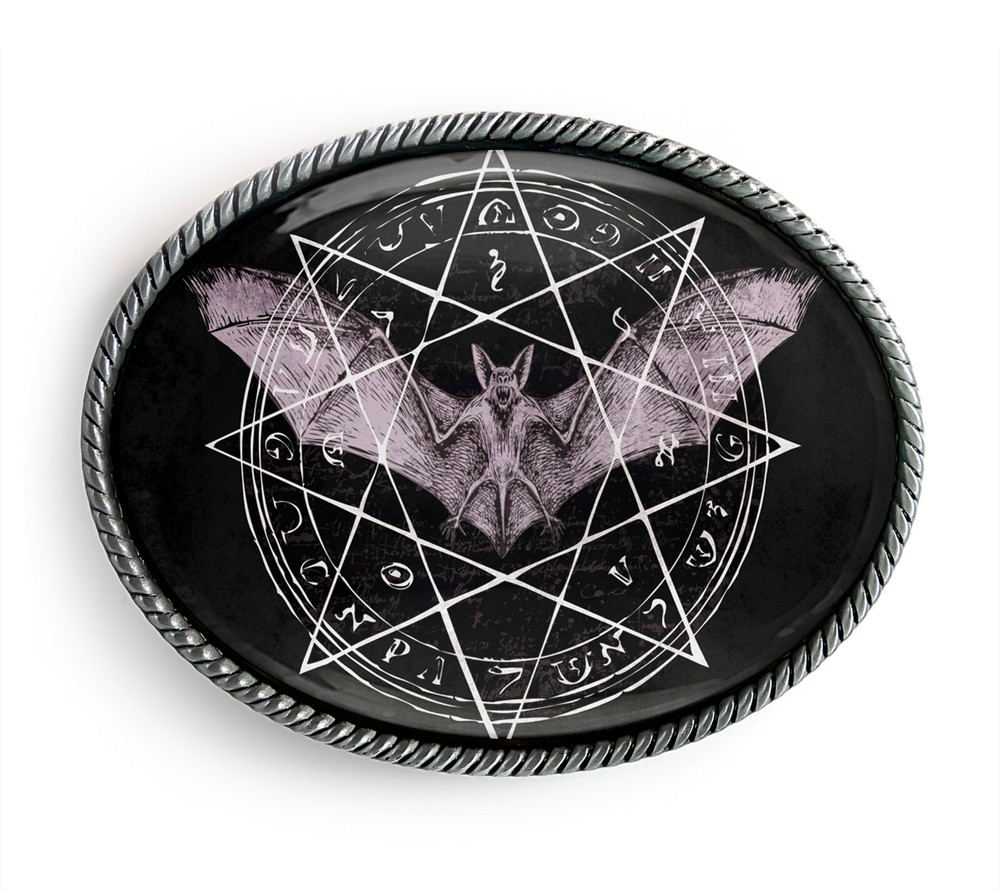 Occult Bat Belt Buckle – Gothic Esoteric Pentagram Symbol Belt Buckle – 821
