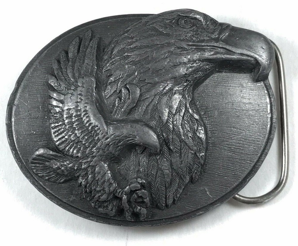 Vintage 90s Eagle Western Cowboy Belt Buckle Siskiyou Pewter 1990 USA