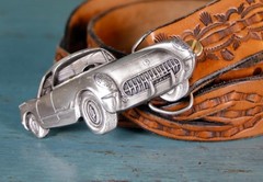 Vintage Bergamot Brass Works 1981 Corvette Belt Buckle 42&Prime; Tooled Leather Belt