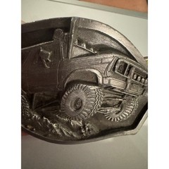 Vintage Monster Truck 4×4 Off Road SUV Belt Buckle Silver Tone 3D Relief 1988