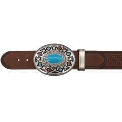 New Men Women Silver Metal Fashion Belt Buckle Native Ethnic Oval Turquoise Blue
