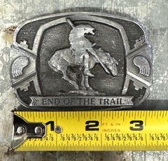 Heavily Wore Made In USA 1990 End Of The Trail Pewter Belt Buckle C&J INC.#1458