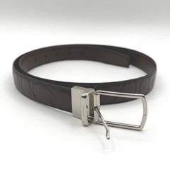 Coach Belt Mens Medium Brown Signature Debossed Reversible Leather Silver Buckle