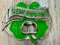 GET LUCKY Four Leaf Clover Shamrock St Patrick Day Belt Buckle Bottle Opener