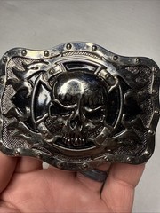 Skull Flame Cross Silver Belt Buckle Bike Chain Frame Biker Motorcycle
