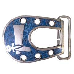 Vintage Alpaca Mexico Inlay Turquoise Silver Cowboy Boot Belt Buckle