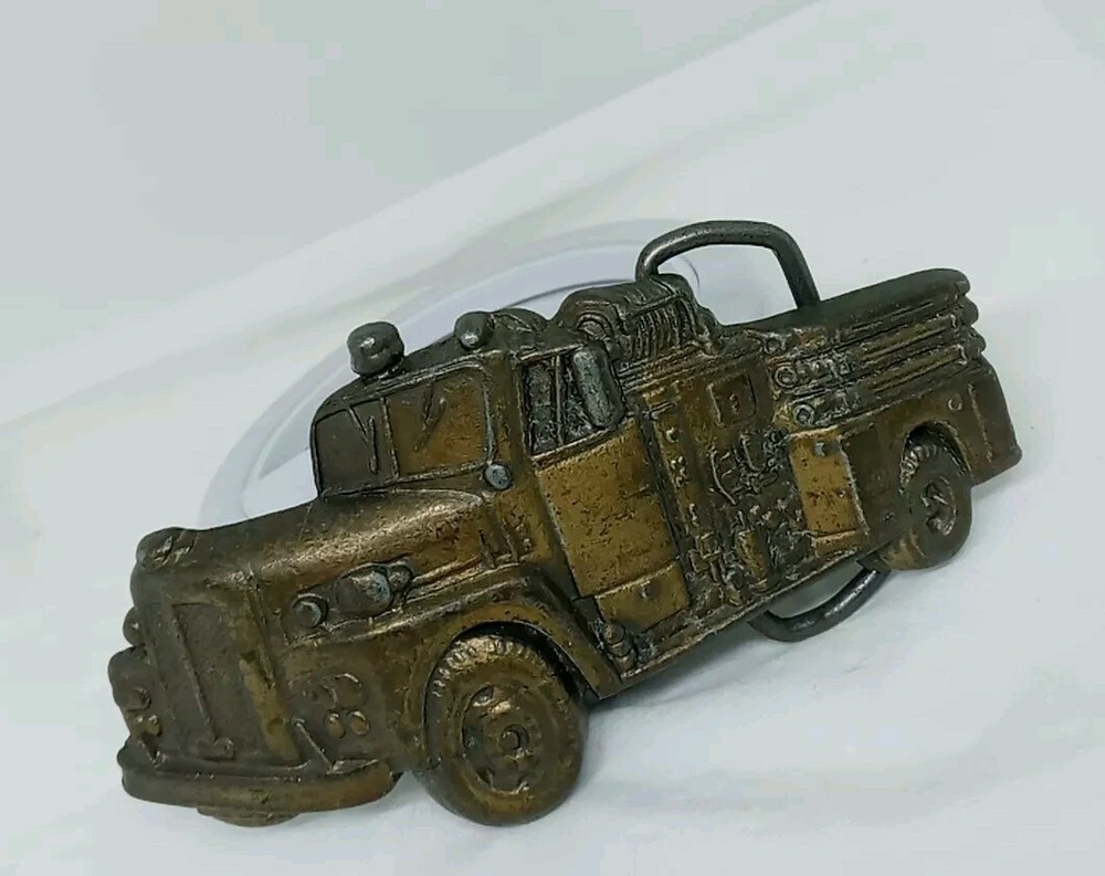 Vtg. Baron Buckle 1978 Brass Fire Truck Belt Buckle #4085
