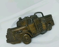 Vtg. Baron Buckle 1978 Brass Fire Truck Belt Buckle #4085
