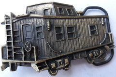 belt buckle 1979 Great American Buckle Caboose pewter 3.75&Prime; long gray