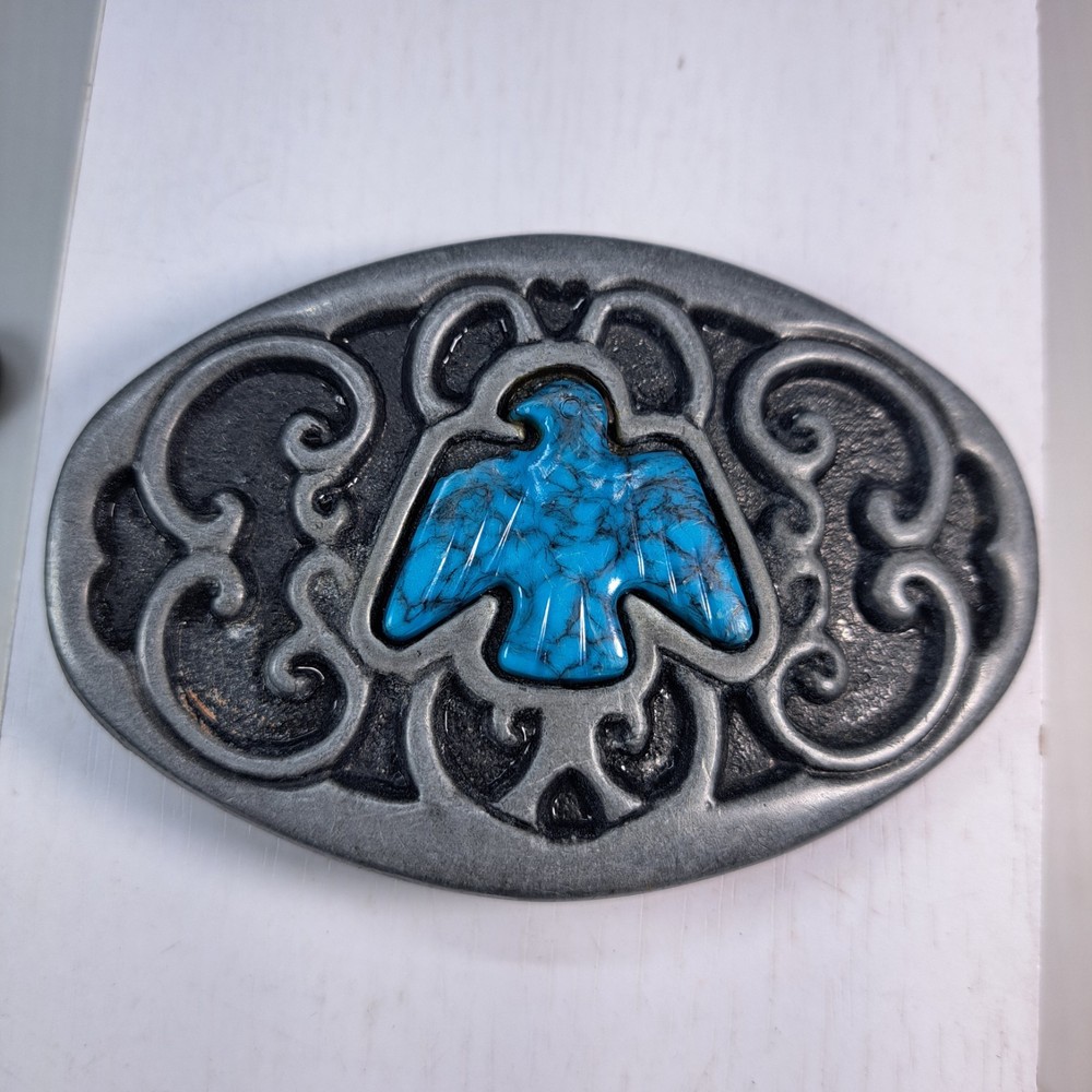 Vintage Native American Style Turquoise Thunderbird Belt Buckle Western Ornate