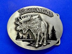 YELLOWSTONE National Park Moose Elk Wildlife Scene Silver Color Belt Buckle