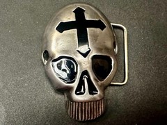 Skull Head with Iron Cross Gothic Vibe Motorcycle Biker Style 3D Belt Buckle