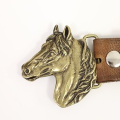 Vintage Horse Head Belt Buckle Antique Brass – Western Style for Equestrian