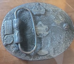 Siskiyou Carpenter Belt Buckle 1991 Pewter Hammer Saw Tape Measure Tool Design