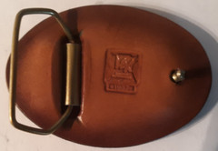 belt buckle 1983 oval leather farm scene barn 3.25&Prime; long unused
