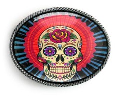 Mexican Sugar Skull Day of the Dead Tattoo Handmade Artisan Belt Buckle