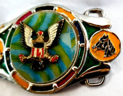 VTG 1970 Imperial Hebillas 2&Prime; Belt Buckle Mexico Western Eagle Green Blue Enamel