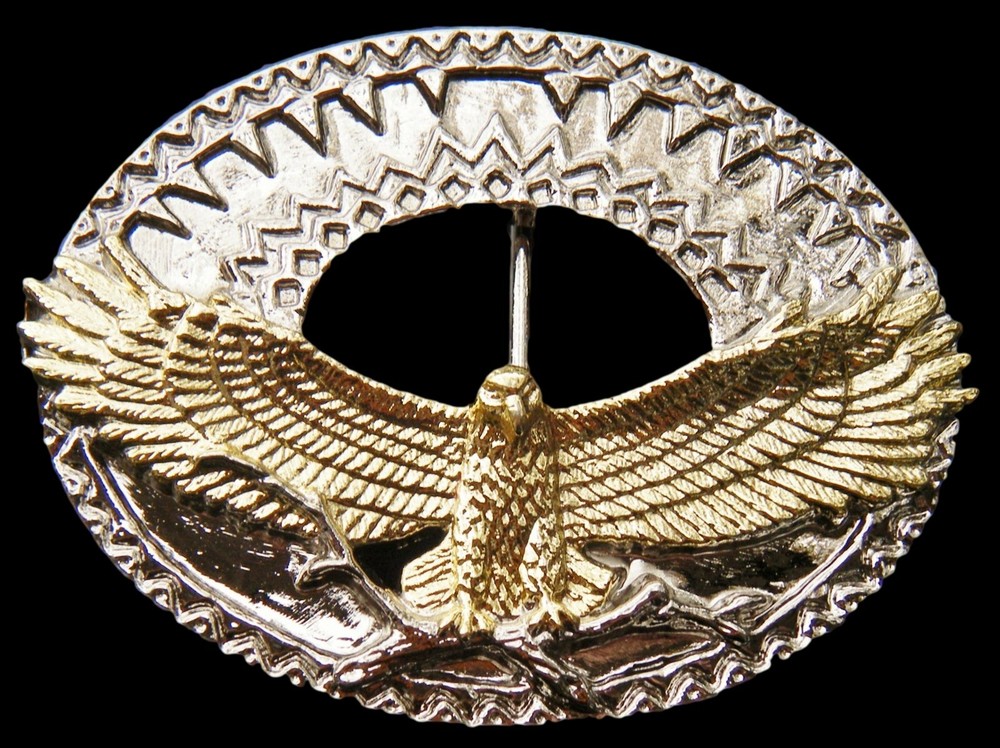 Golden Eagle With Wings Spread Western Chrome Belt Buckle