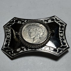 1922 vintage PEACE silver dollar WESTERN belt buckle COIN american RODEO cowboy