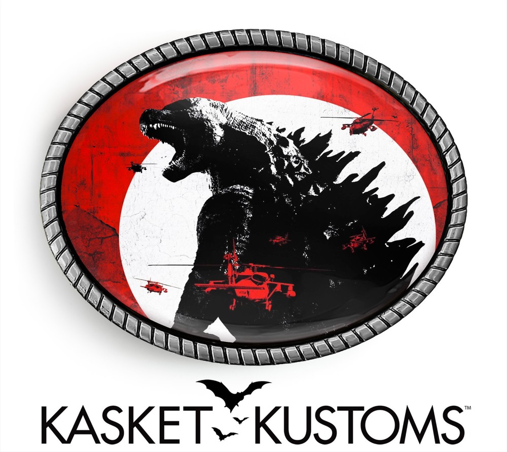 Godzilla Monster Belt Buckle – Japanese Monster Belt Buckle, Silver or Gold Oval