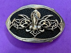 Celtic Knot Fleur De Lis Symbol Gothic Punk Vibe Black Silver Color Belt Buckle